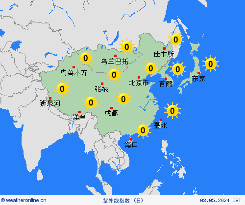 紫外线指数  亚洲 预报图