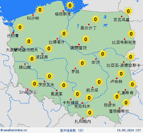 紫外线指数 波兰 欧洲 预报图