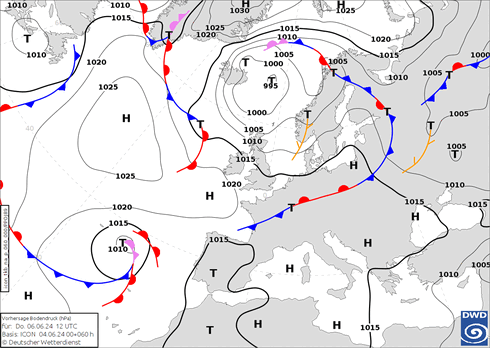 DWD Fronts 星期四 06.06.2024 12 UTC