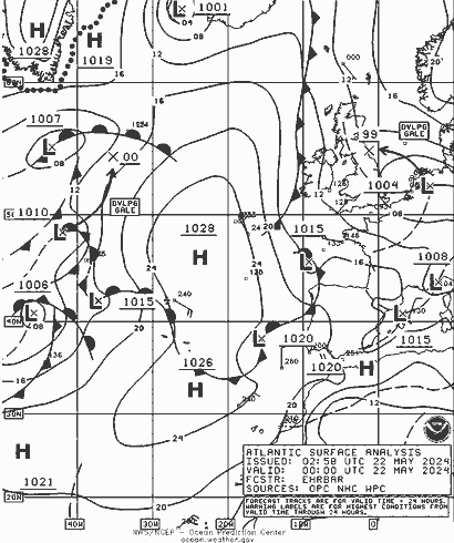 NOAA Fronts 星期三 22.05.2024 00 UTC