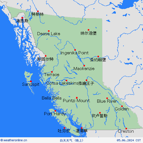 一览表 不列颠哥伦比亚省 北美洲 预报图