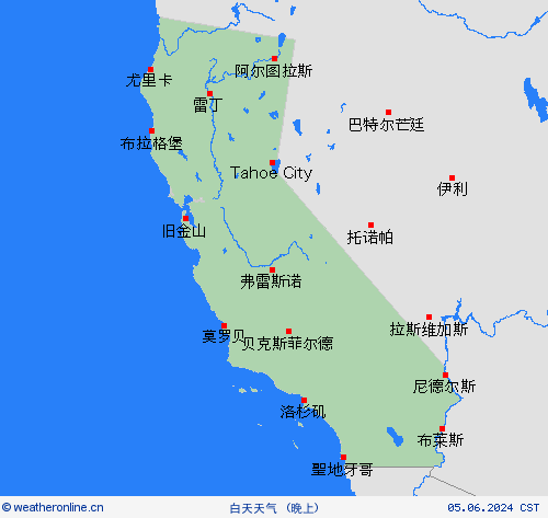 一览表 加利福尼亚州 北美洲 预报图