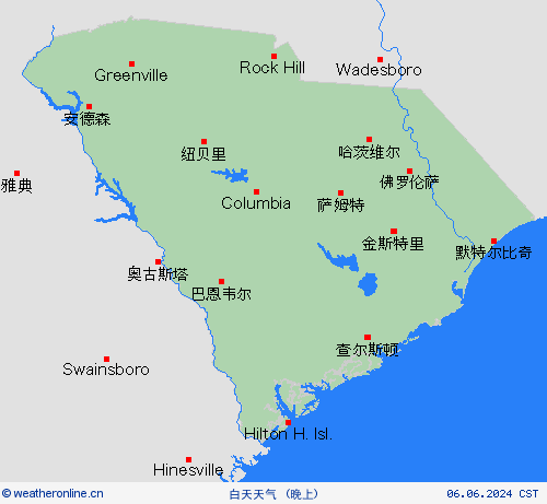 一览表 南卡罗来纳州 北美洲 预报图