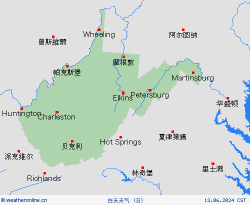 一览表 西弗吉尼亚州 北美洲 预报图