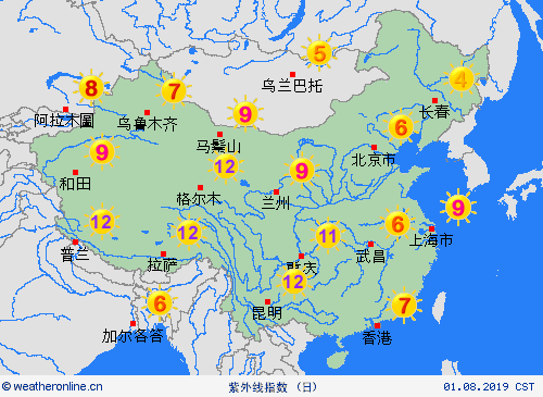 紫外线指数 中国 中国 预报图