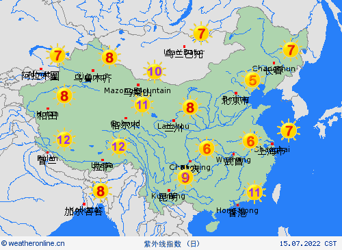 紫外线指数  中国 预报图