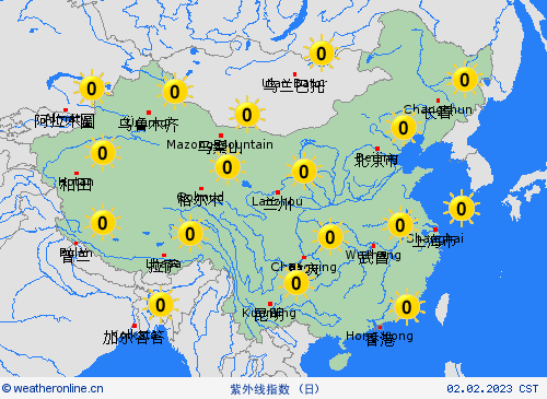 紫外线指数  中国 预报图
