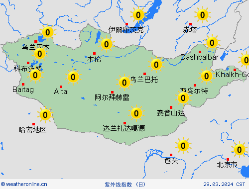 紫外线指数 蒙古 亚洲 预报图