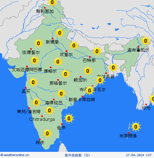 紫外线指数 印度 亚洲 预报图
