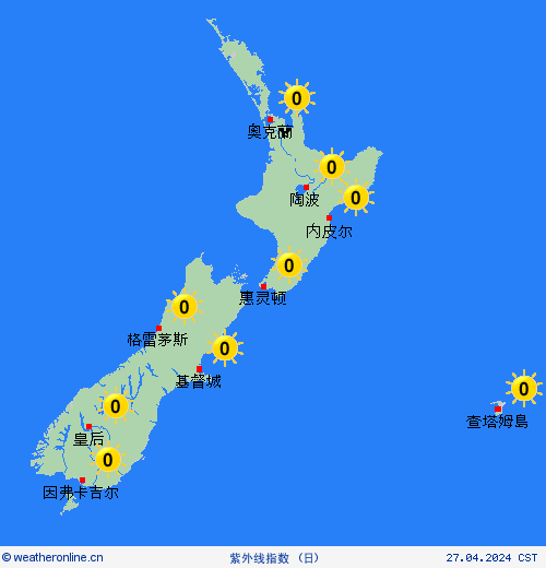 紫外线指数 新西兰 大洋洲 预报图