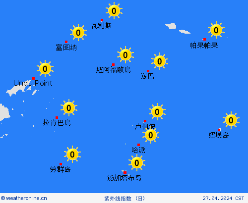 紫外线指数 汤加群岛 大洋洲 预报图