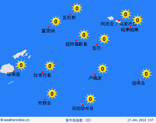 紫外线指数 东萨摩亚(美) 大洋洲 预报图