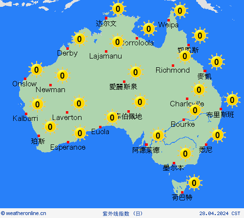 紫外线指数 澳大利亚 大洋洲 预报图