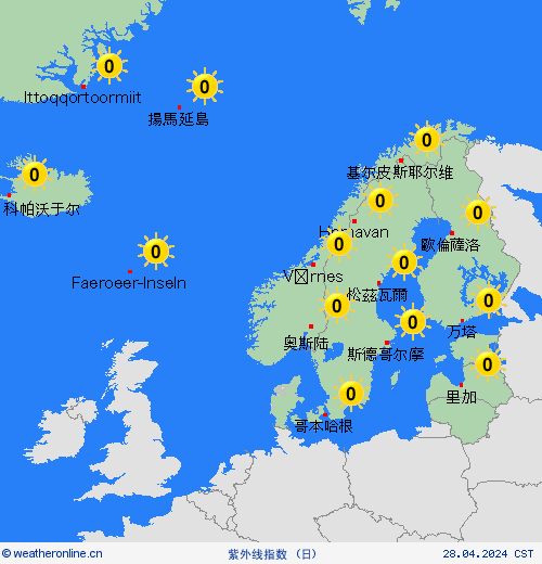 紫外线指数  欧洲 预报图