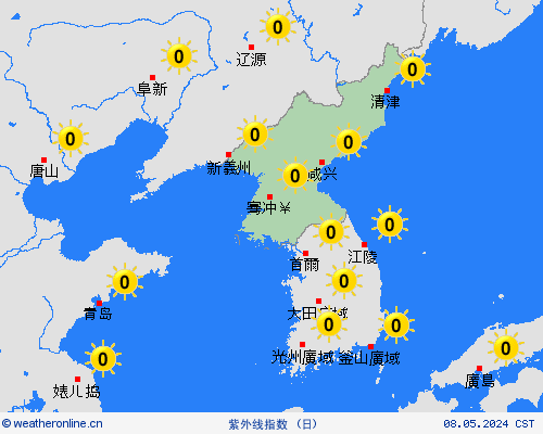 紫外线指数 朝鲜 亚洲 预报图