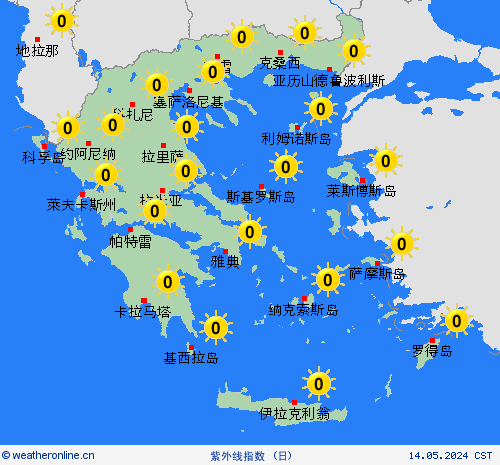 紫外线指数 希腊 欧洲 预报图