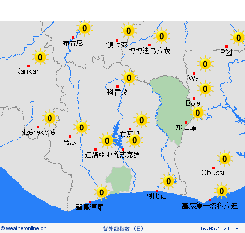 紫外线指数  科特迪瓦 非洲 预报图