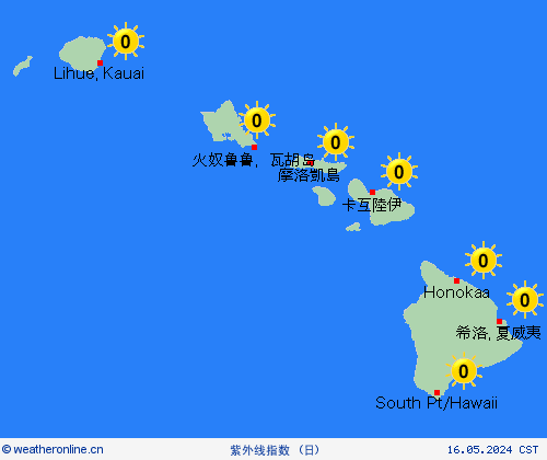 紫外线指数 夏威夷群岛 北美洲 预报图