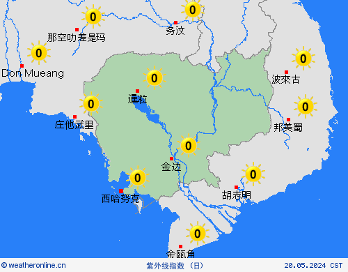 紫外线指数 柬埔寨 亚洲 预报图