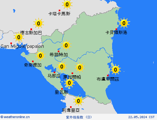 紫外线指数 尼加拉瓜 中美洲 预报图