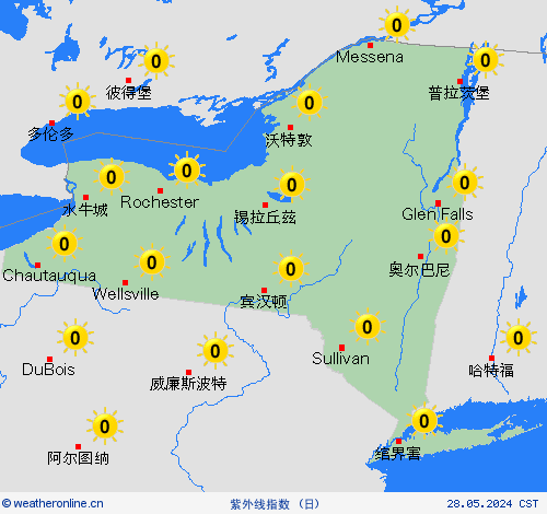 紫外线指数 纽约州 北美洲 预报图