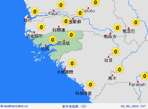 紫外线指数 几内亚比绍 非洲 预报图