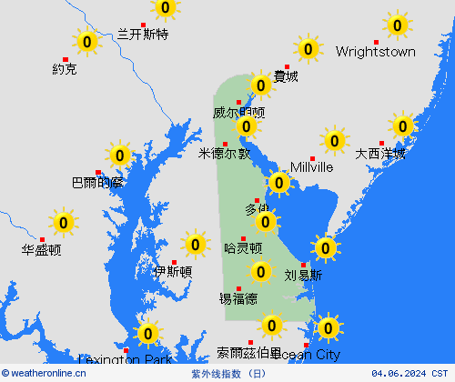 紫外线指数 特拉华 北美洲 预报图