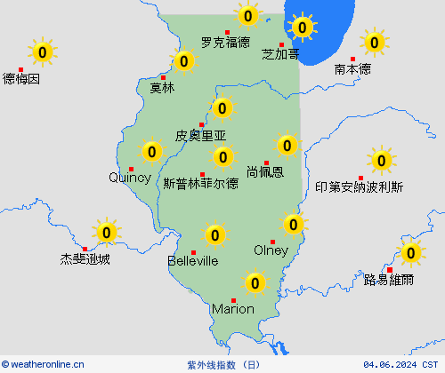 紫外线指数 伊利诺斯州 北美洲 预报图