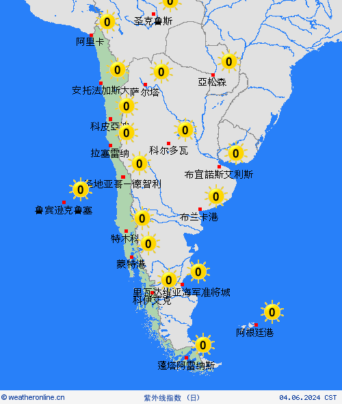 紫外线指数 智利 南美洲 预报图