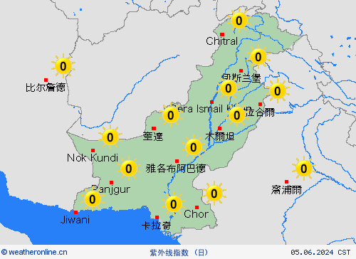 紫外线指数 巴基斯坦 亚洲 预报图