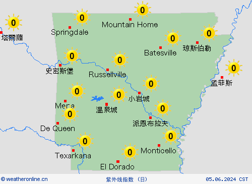 紫外线指数 阿肯色州 北美洲 预报图