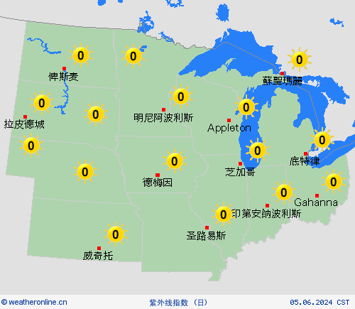 紫外线指数  北美洲 预报图