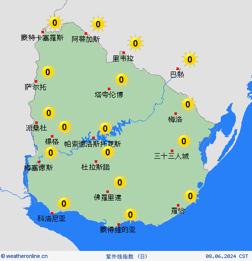 紫外线指数 乌拉圭 南美洲 预报图