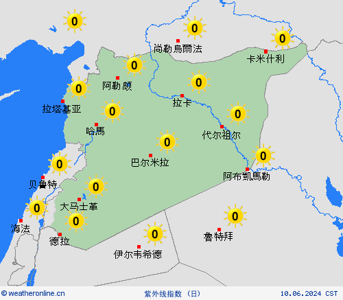 紫外线指数 叙利亚 亚洲 预报图