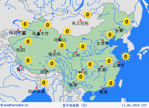 紫外线指数 中国 亚洲 预报图