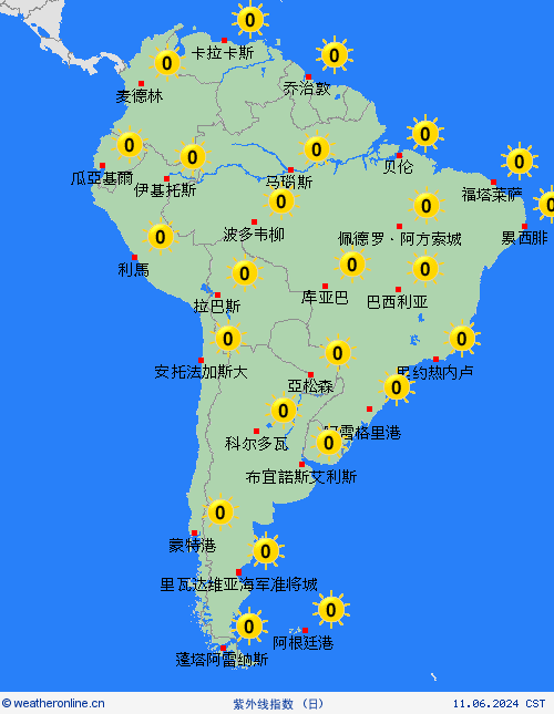 紫外线指数  南美洲 预报图