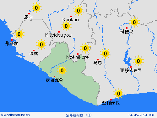 紫外线指数 利比里亚 非洲 预报图