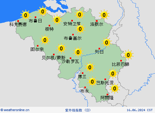 紫外线指数 比利时 欧洲 预报图